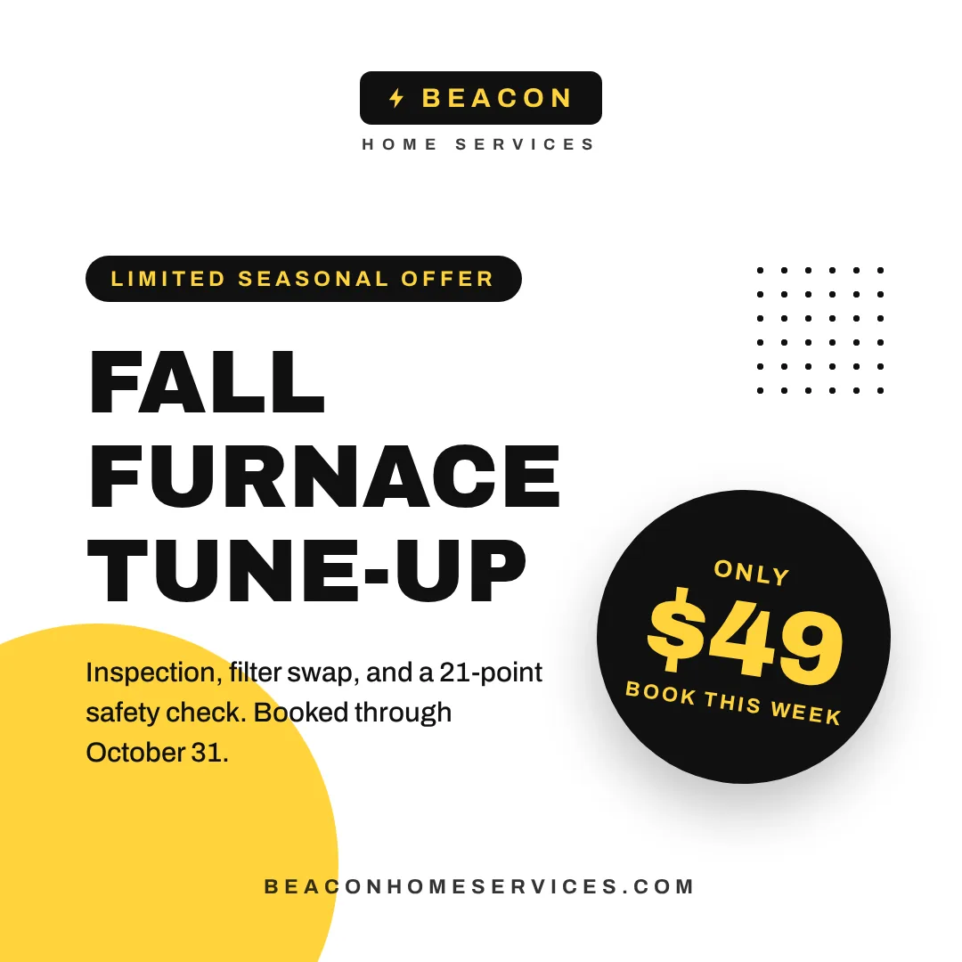 Sample white and yellow offer post design for a fictional home-services brand with a $49 tune-up price badge